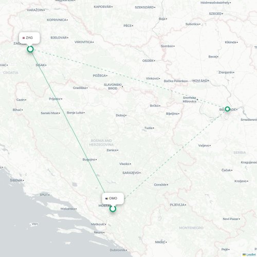Mostar - Zagreb kaart van rechtstreekse vlucht
