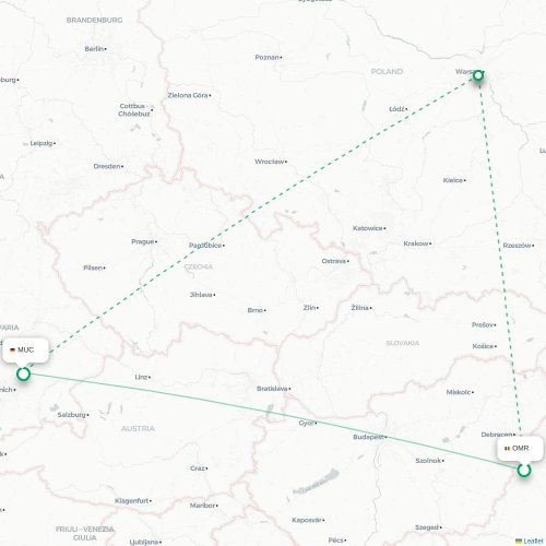 Mapa de vuelo directo Oradea - Múnich