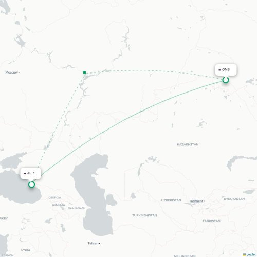 Mapa de vuelo directo Omsk - Sochi