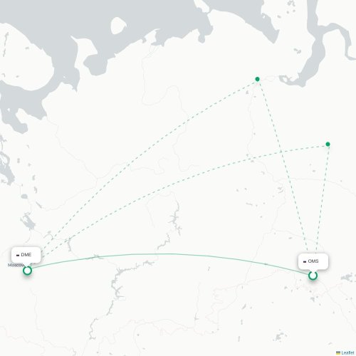 Mapa de vuelo directo Omsk - Moscú