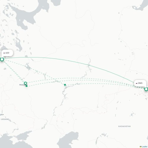 Mapa de vuelo directo Omsk - San Petersburgo