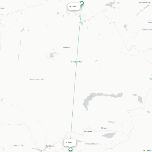 Mapa de vuelo directo Omsk - Namangán