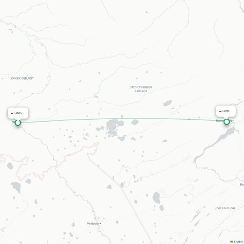 Mapa de vuelo directo Omsk - Novosibirsk
