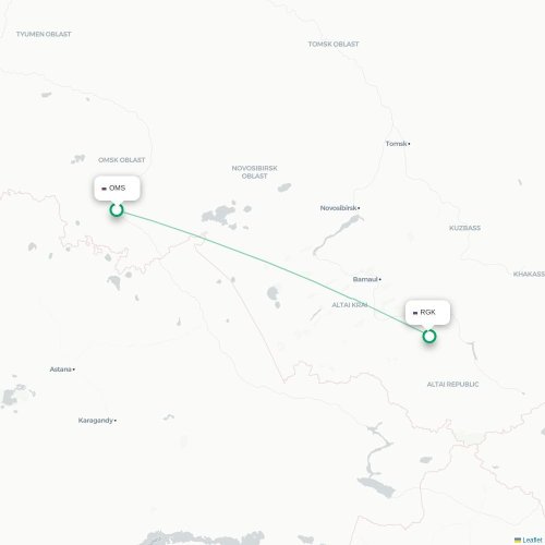 Mapa de vuelo directo Omsk - Gorno-Altaysk