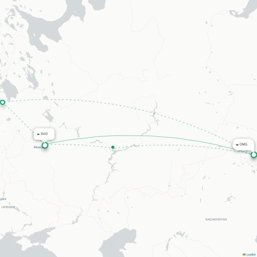 Mapa de vuelo directo Omsk - Moscú