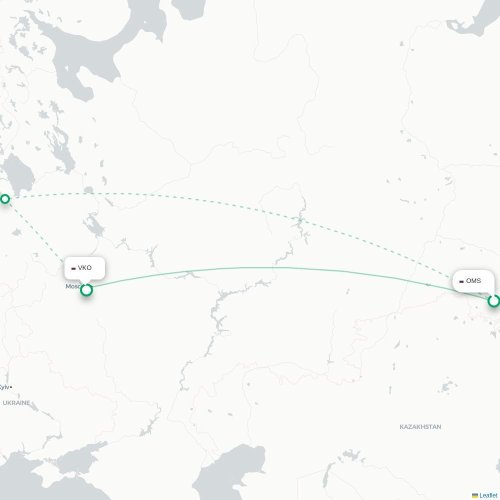 Mapa de vuelo directo Omsk - Moscú