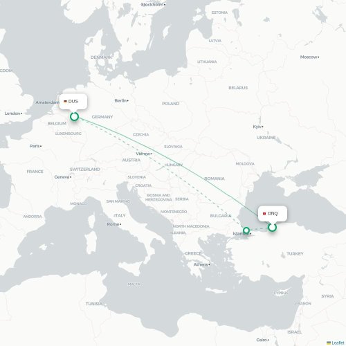 Mapa de vuelo directo Zonguldak - Düsseldorf
