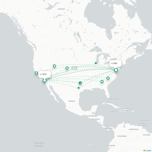 Mapa de vuelo directo Ontario - Baltimore