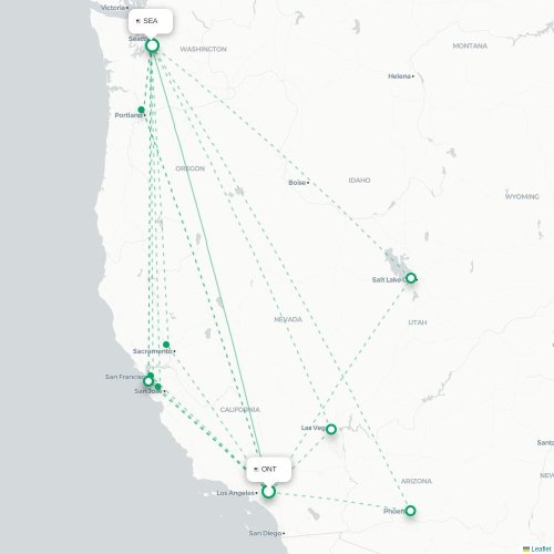 Mapa de vuelo directo Ontario - Seattle