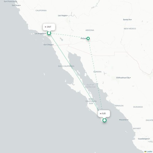 Mapa de vuelo directo Ontario - San José del Cabo