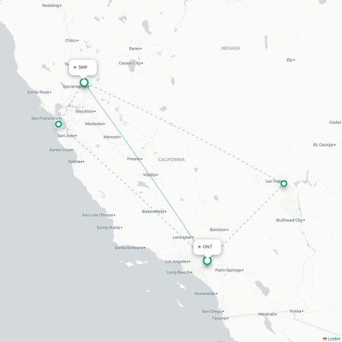 Mapa de vuelo directo Ontario - Sacramento