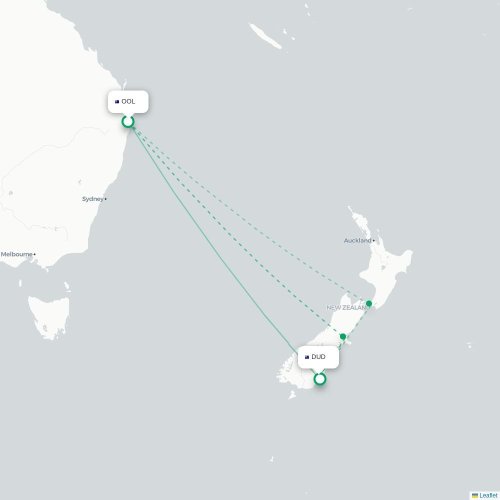 Mapa lotu bezpośredniego Coolangatta – Dunedin