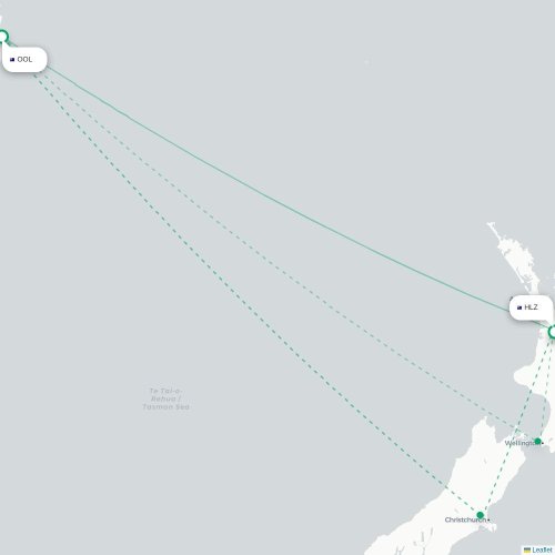 Mapa lotu bezpośredniego Coolangatta – Hamilton
