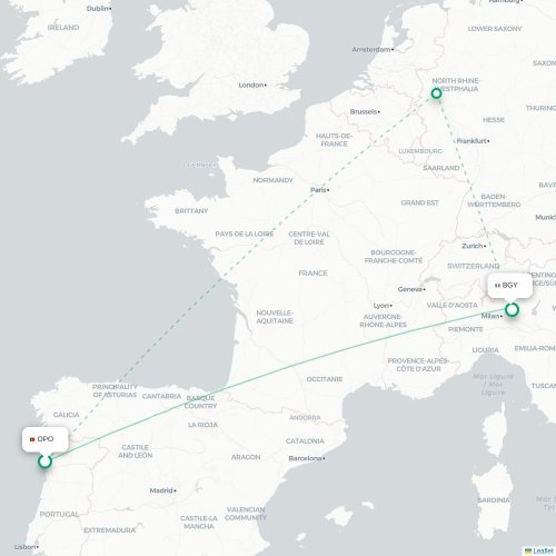 Porto - Bergamo karta över direktflyg