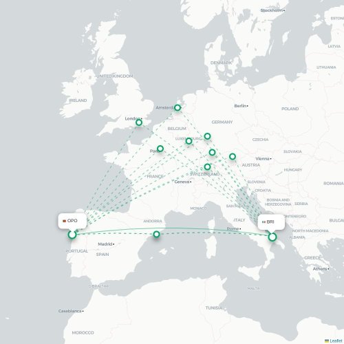 Mapa lotu bezpośredniego Porto – Bari