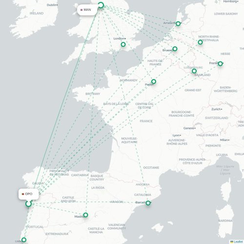 Porto - Manchester karta över direktflyg