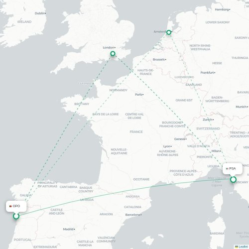 Porto - Pisa karta över direktflyg