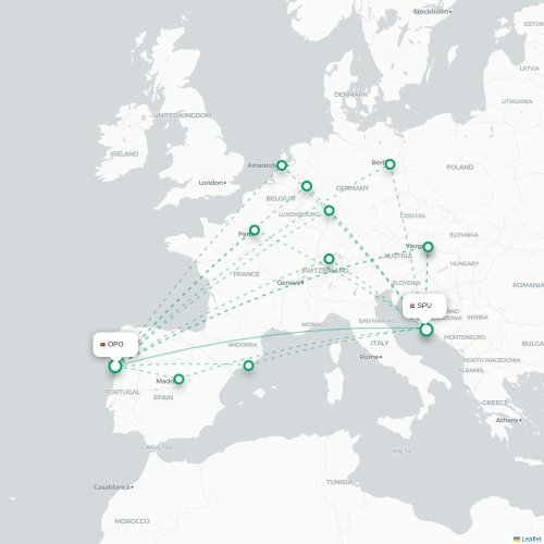 Mapa lotu bezpośredniego Porto – Split