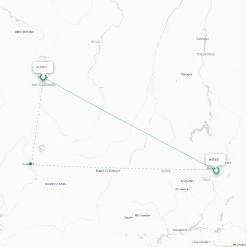 Mapa de vuelo directo Sinop - Brasilia
