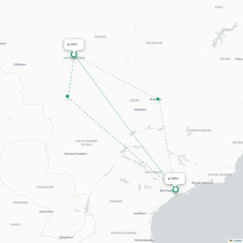 Mapa de vuelo directo Sinop - São Paulo