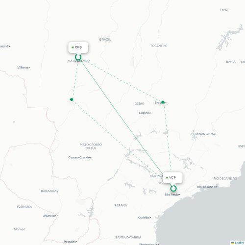 Mapa de vuelo directo Sinop - São Paulo