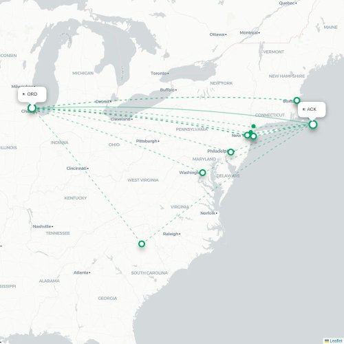 Mapa de vuelo directo Chicago - Nantucket