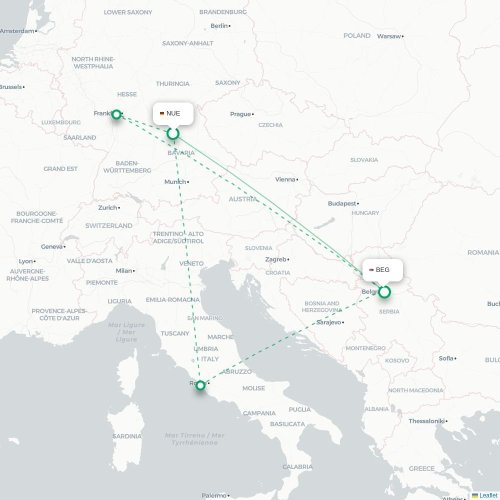 Mapa de vuelo directo Chicago - Belgrado