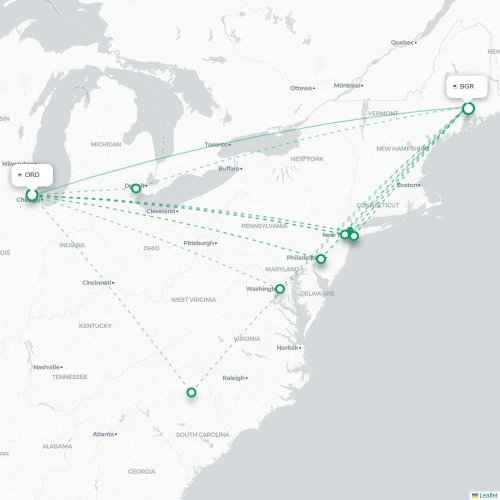 Mapa de vuelo directo Chicago - Bangor