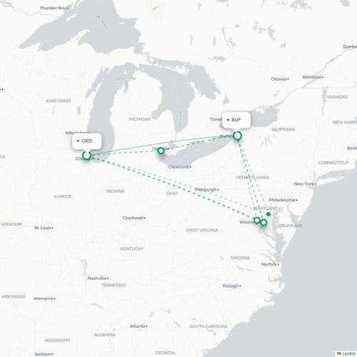 Mapa de vuelo directo Chicago - Búfalo