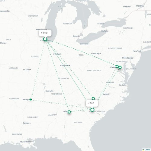 Mapa de vuelo directo Chicago - Columbia
