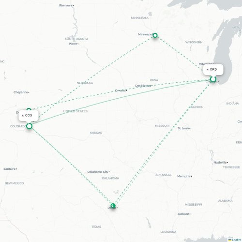 Mapa lotu bezpośredniego Chicago – Colorado Springs