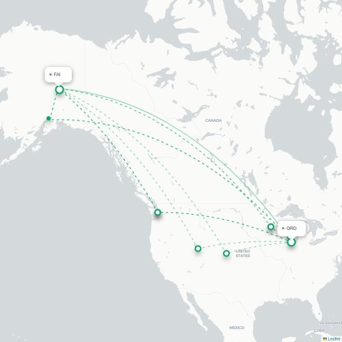 Mapa lotu bezpośredniego Chicago – Fairbanks