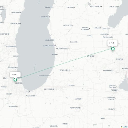 Mapa de vuelo directo Chicago - Flint