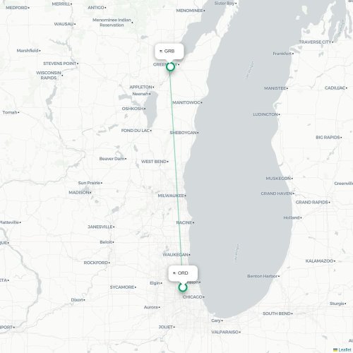 Mapa de vuelo directo Chicago - Green Bay