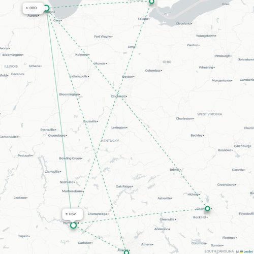Mapa de vuelo directo Chicago - Huntsville