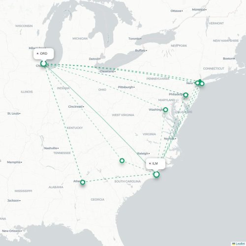 Mapa de vuelo directo Chicago - Wilmington