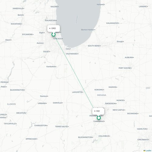 Mapa de vuelo directo Chicago - Indianápolis