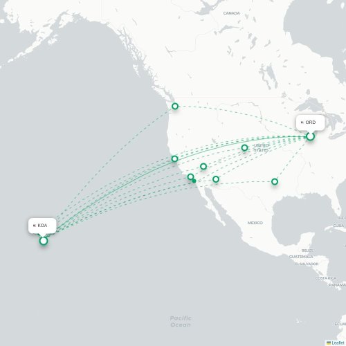 Mapa de vuelo directo Chicago - Kailua-Kona