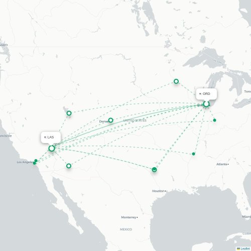 Mapa de vuelo directo Chicago - Las Vegas