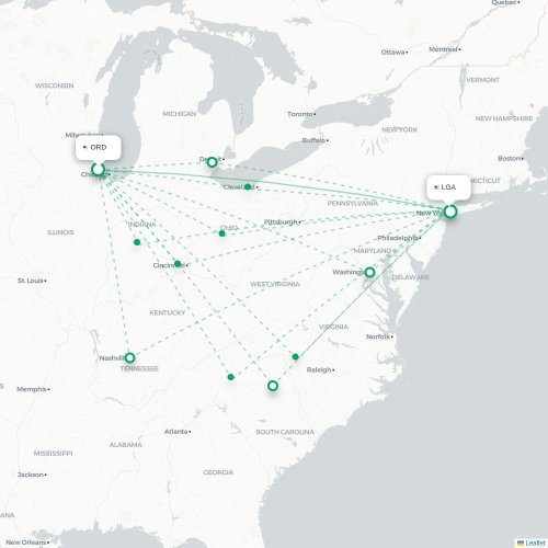 Mapa de vuelo directo Chicago - Nueva York