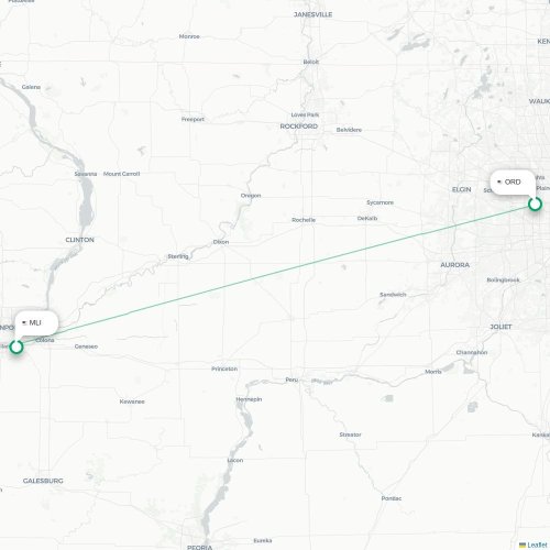 Mapa lotu bezpośredniego Chicago – Moline