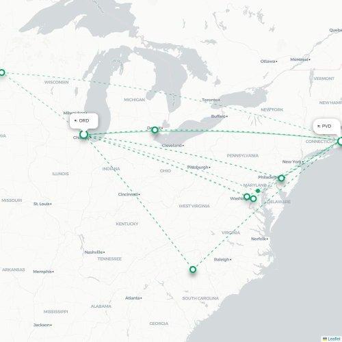 Mapa lotu bezpośredniego Chicago – Providence