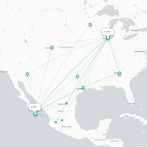 Chicago - San Jose Del Cabo karta över direktflyg