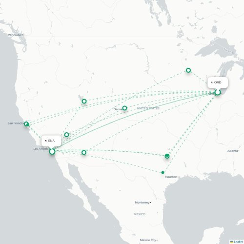 Mapa de vuelo directo Chicago - Santa Ana