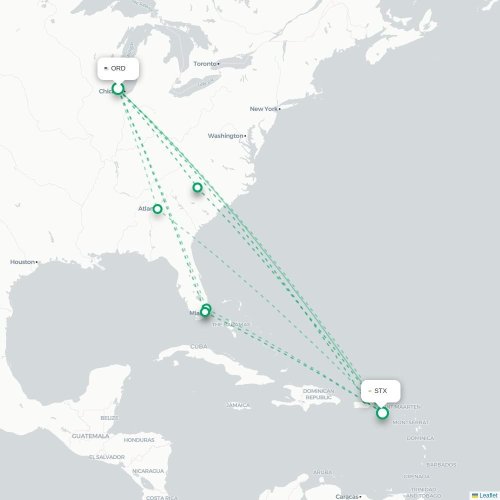 Mapa de vuelo directo Chicago - Christiansted