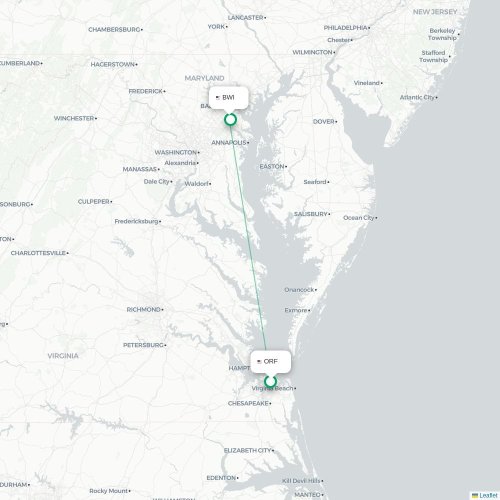 Norfolk - Baltimore kaart van rechtstreekse vlucht