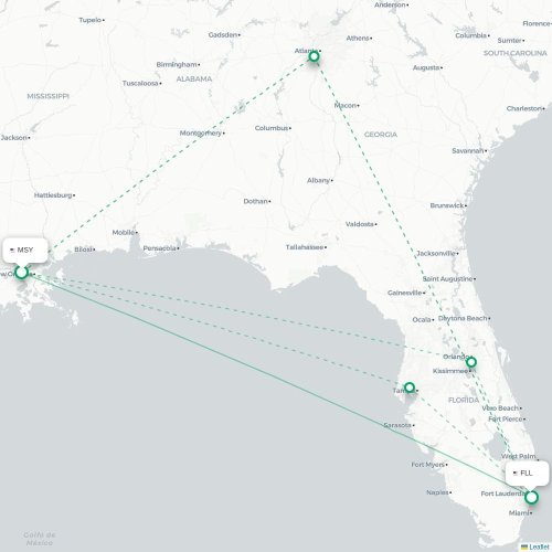 Mapa lotu bezpośredniego Norfolk – Fort Lauderdale