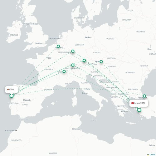 Mapa lotu bezpośredniego Cork – Izmir