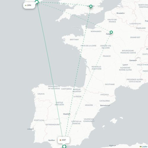 Mapa lotu bezpośredniego Cork – Malaga