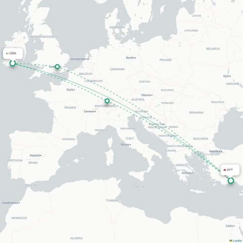 Mapa lotu bezpośredniego Cork – Antalya
